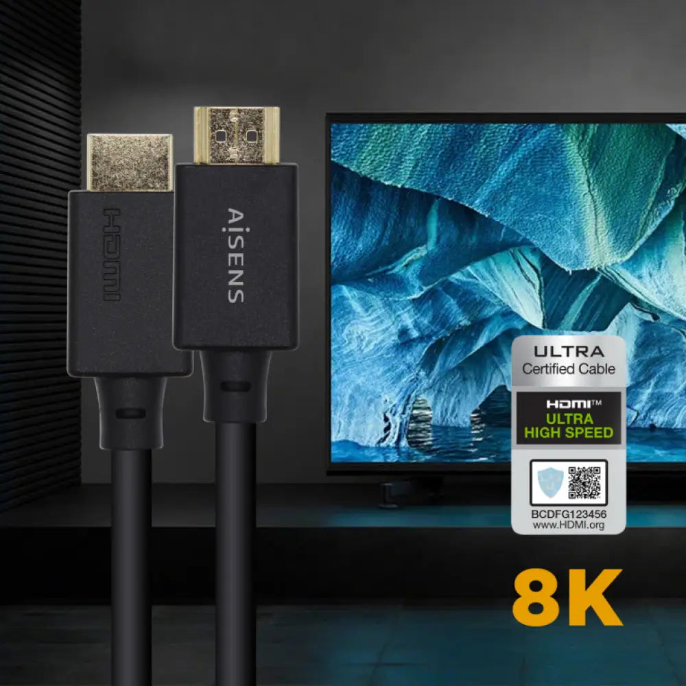 AISENS Cable HDMI V2.1 Ultra Alta Velocidad / HEC Certificado 8k@60Hz 48Gbps. A/M-A/M. Negro. 2.0m - detalle