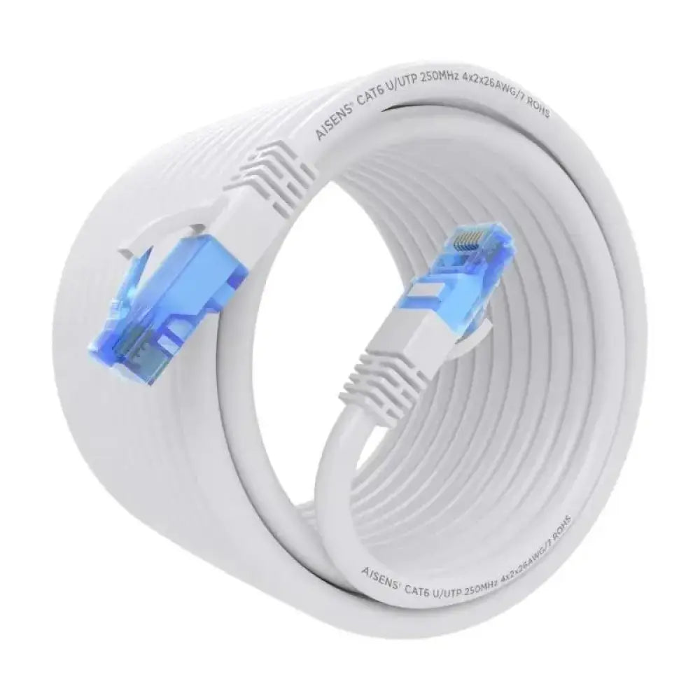 Cable RJ45 CAT6 UTP blanco de 10m de AISENS, cable de red para conexión de red Ethernet con conectores RJ45.