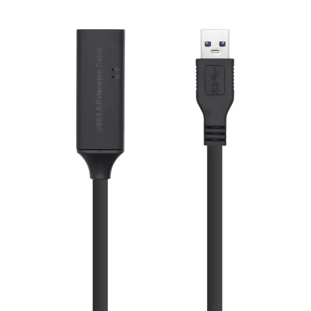 Cable USB 3.0 prolongador AISENS negro de 5.0m con amplificador, tipo A a M y H, para conexiones estables.