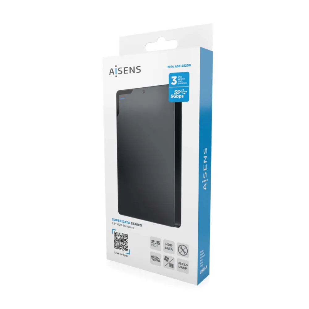 Carcasa externa AISENS para disco duro 2.5 pulgadas SATA a USB 3.0 negra, compatible con USB 3.1 Gen 1.