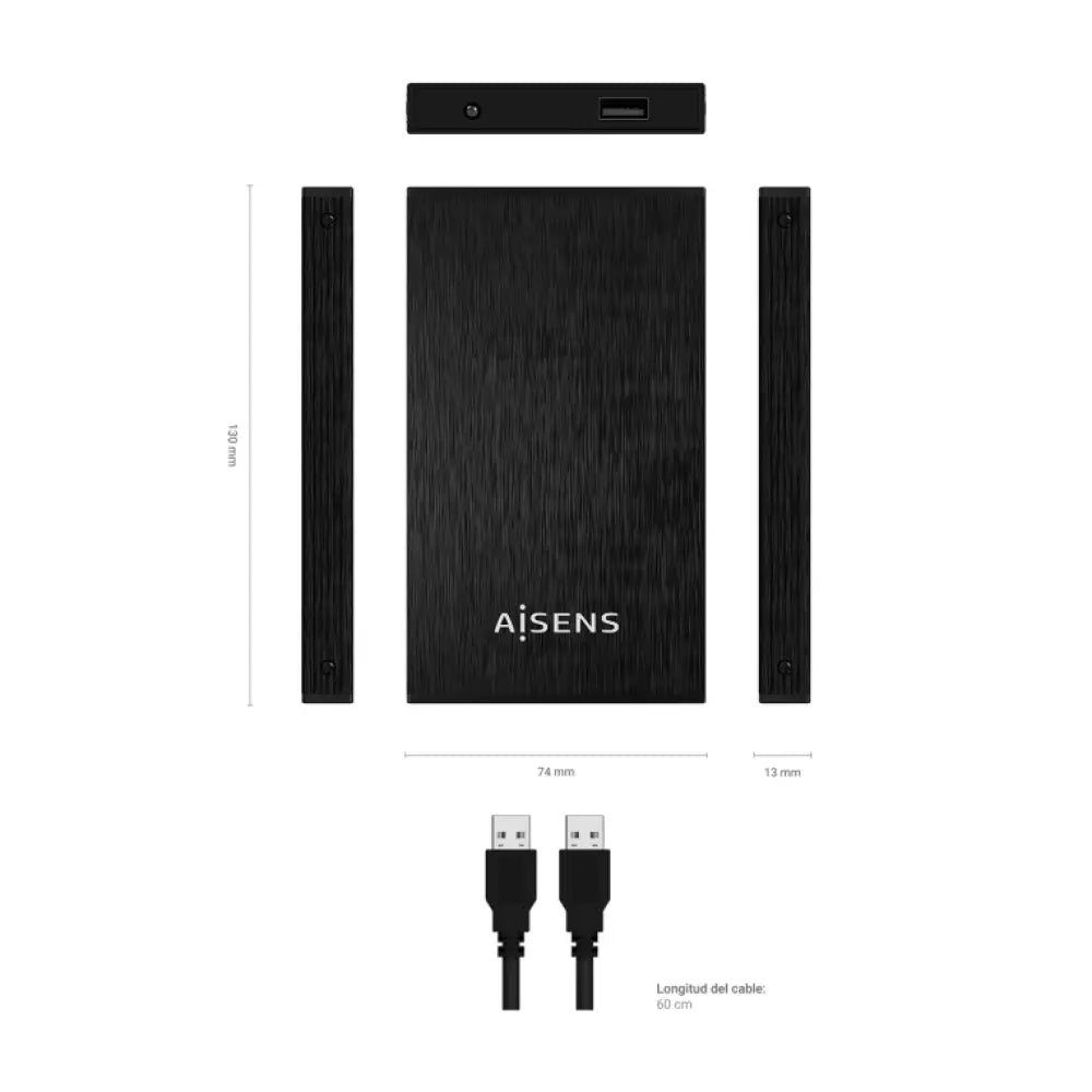 AISENS Caja Externa 2.5? ASE-2523B 9.5MM SATA a USB 3.0/USB3.1 GEN1. Negra - detalle