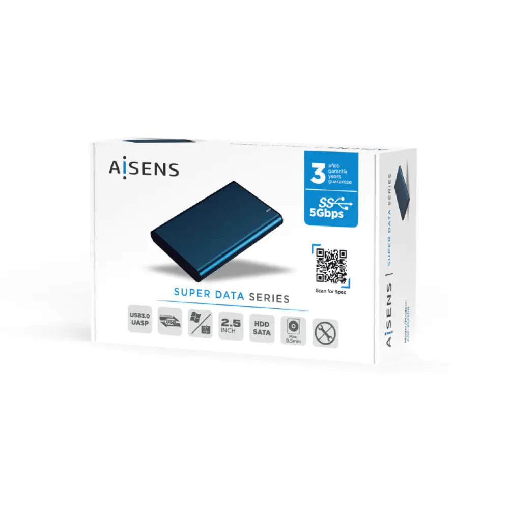 AISENS Caja Externa 2.5" ASE-2525PB 9.5 mm SATA A USB 3.0/USB 3.1 Gen1. Azul Pacifico - detalle