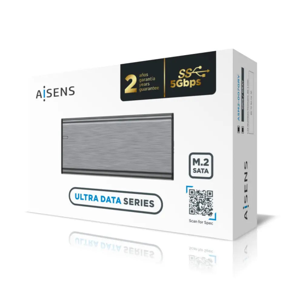 Carcasa externa AISENS para M.2 NGFF en color gris, conecta a USB 3.1 Gen 1 para almacenamiento SSD o HDD.