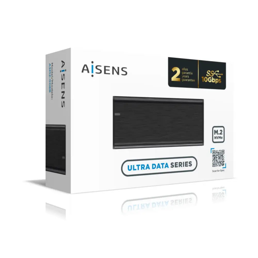 Carcasa externa AISENS para M.2 NVMe NGFF, negra, con conexión USB 3.2 Gen 2, para discos SSD M.2 en un entorno de oficina.
