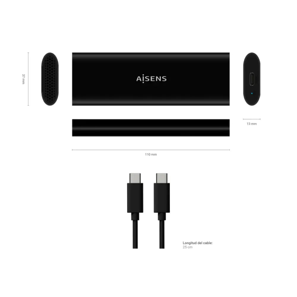 AISENS Caja Externa M.2 (NGFF) ASM2-014B SATA/NVMe A USB3.1 Gen2. Negro - detalle