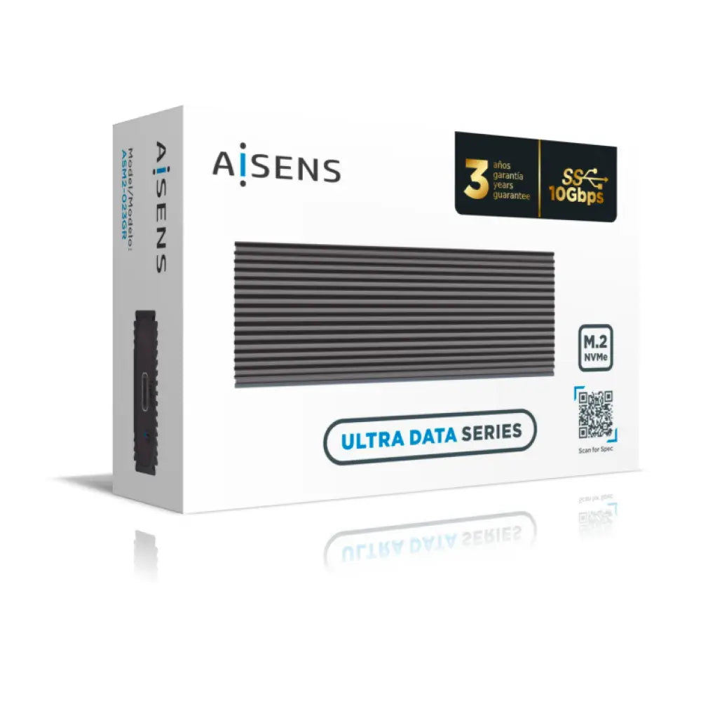 Carcasa externa AISENS para M.2 NGFF NVMe a USB 3.2 Gen 2, color gris, con diseño compacto y conexión rápida.