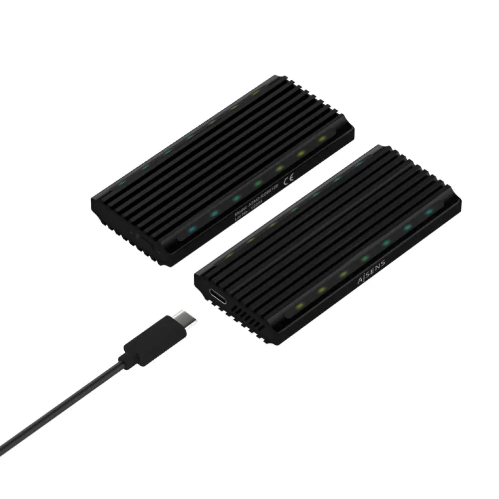 AISENS Caja Externa M.2 RGB Gaming ASM2-RGB012B SATA/NVMe A USB3.1 Gen2. Negra - detalle