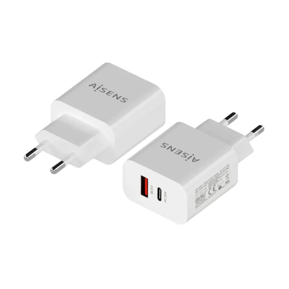 AISENS Cargador 20W. 1xUSB-C PD3.0. 1xUSB-A QC3.0. Blanco - detalle