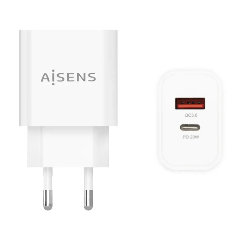 AISENS Cargador 20W. 1xUSB-C PD3.0. 1xUSB-A QC3.0. Blanco