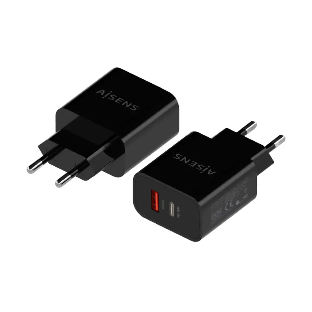AISENS Cargador 20W. 1xUSB-C PD3.0. 1xUSB-A QC3.0. Negro - detalle