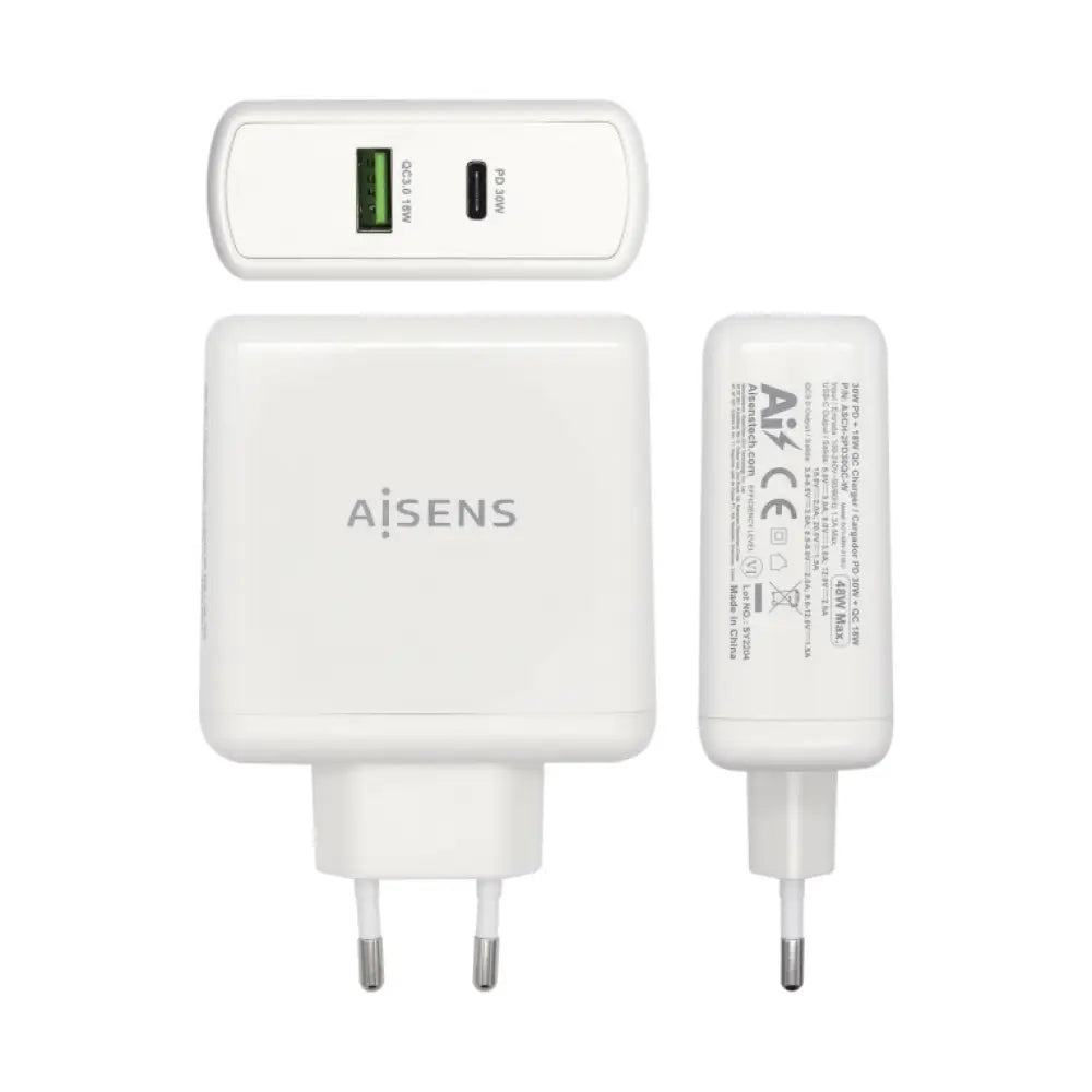 AISENS Cargador 48 W. 1x USB-C PD3.0 30 W. 1x USB-A QC3.0 18 W. Blanco - detalle