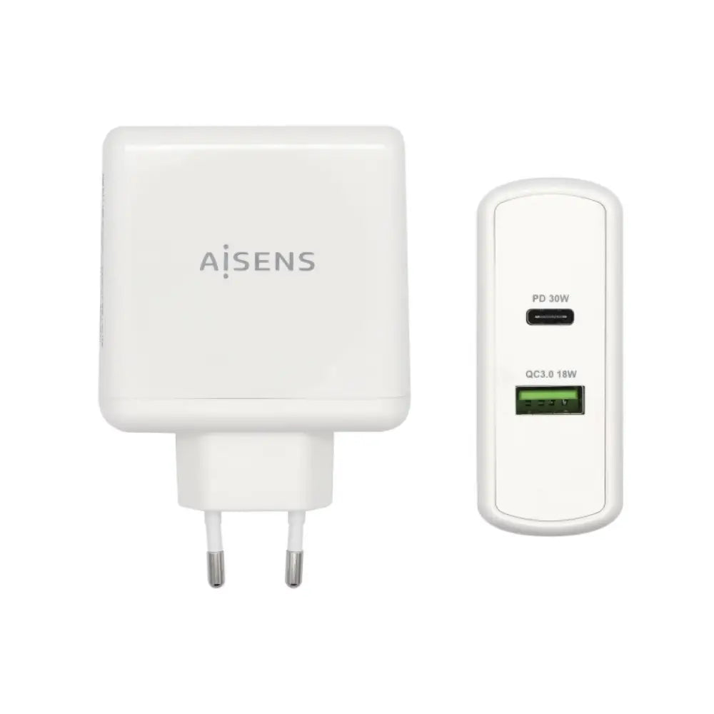 AISENS Cargador 48 W. 1x USB-C PD3.0 30 W. 1x USB-A QC3.0 18 W. Blanco - detalle