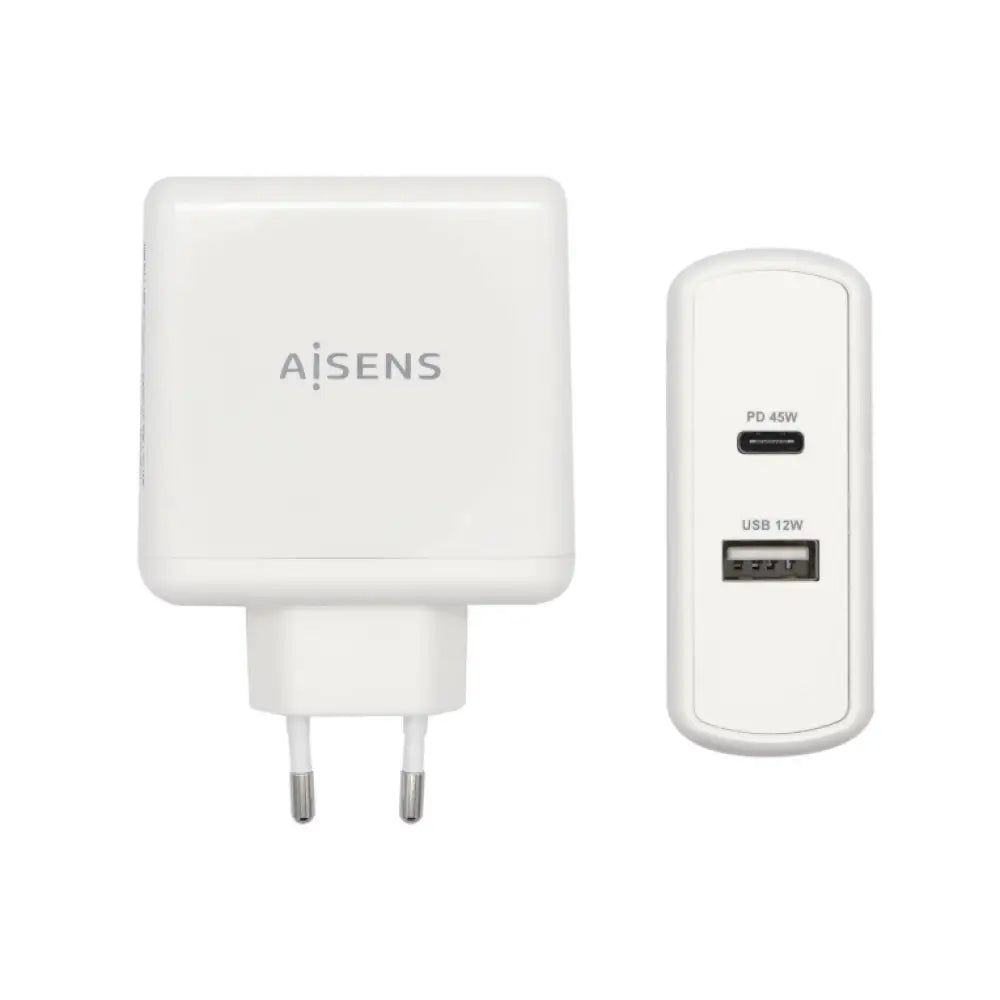 AISENS Cargador 57 W. 1x USB-C PD3.0 45 W. 1x USB-A 5 V / 2.4 A 12 W. Blanco - detalle