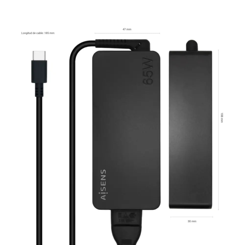 AISENS Cargador 65W PD3.0 1XUSB-C 1.8M. Negro - detalle