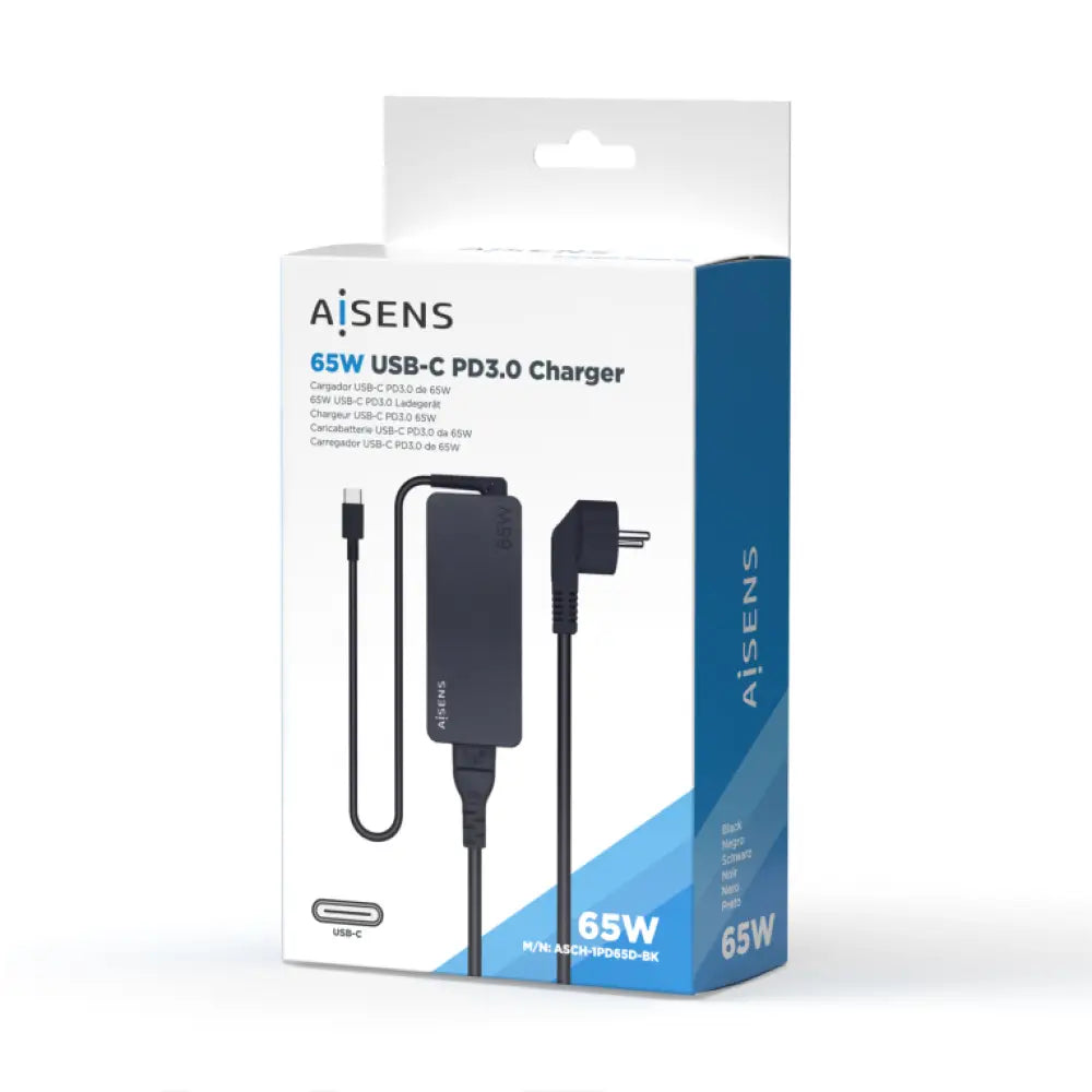AISENS Cargador 65W PD3.0 1XUSB-C 1.8M. Negro - detalle
