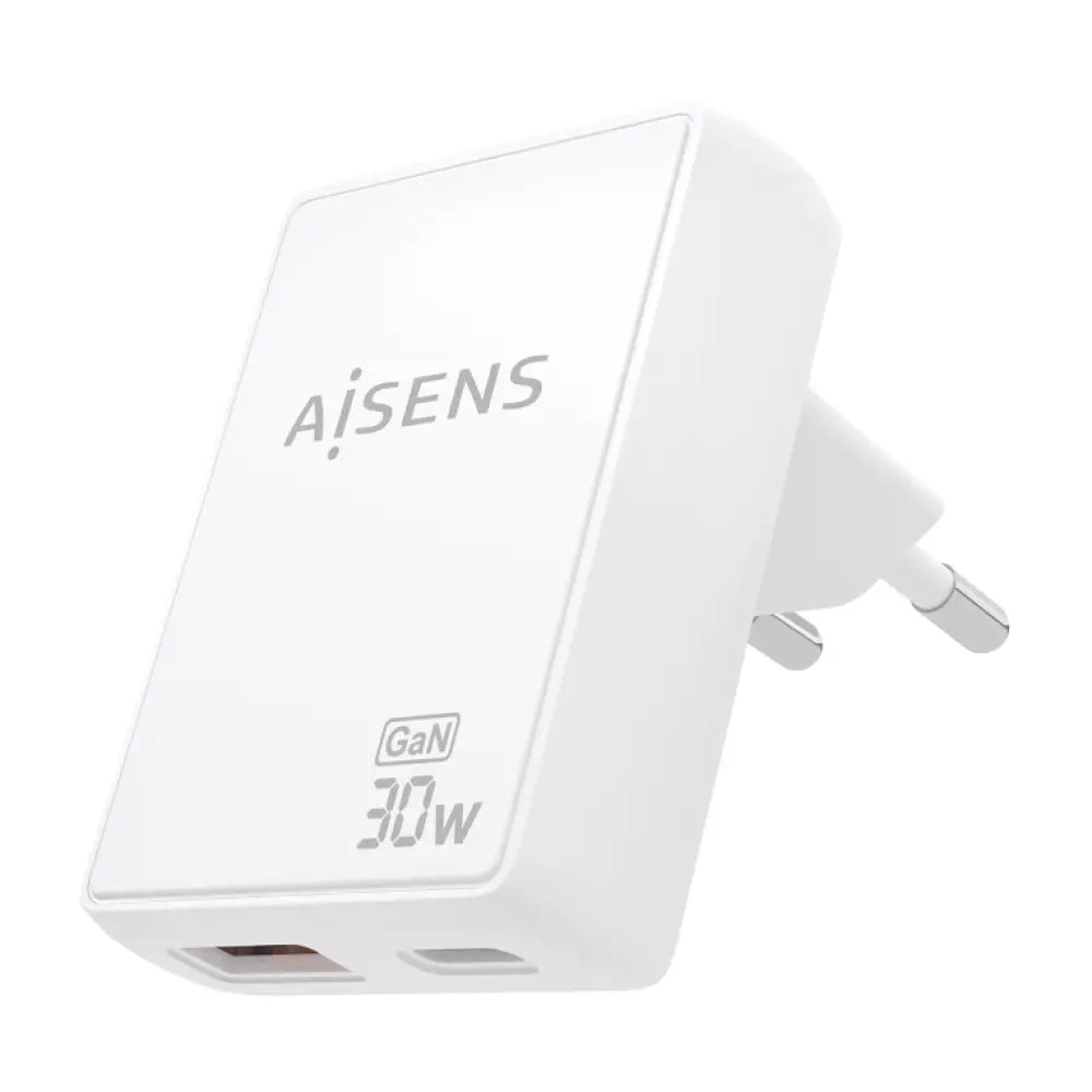 AISENS Cargador De Pared GaN Ultra Delgado 30W. 1xUSB-C PD3.0 QC4.0. 1xUSB-A QC3.0. Blanco - detalle