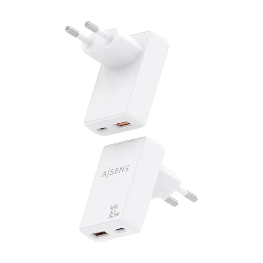 AISENS Cargador De Pared GaN Ultra Delgado 30W. 1xUSB-C PD3.0 QC4.0. 1xUSB-A QC3.0. Blanco - detalle