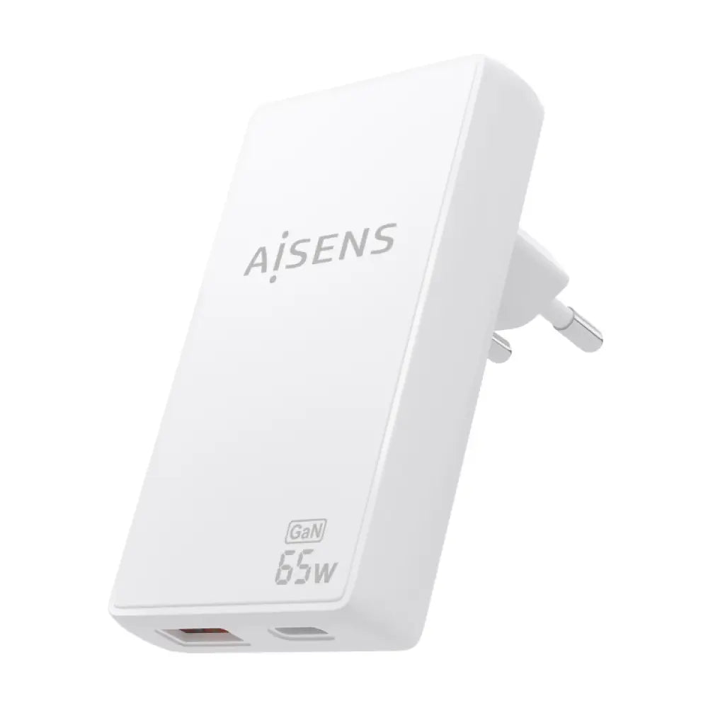 AISENS Cargador De Pared GaN Ultra Delgado 65W. 1xUSB-C PD3.0 QC4.0. 1xUSB-A QC3.0. Blanco - detalle