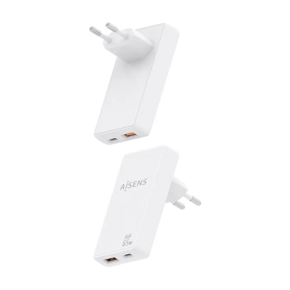 AISENS Cargador De Pared GaN Ultra Delgado 65W. 1xUSB-C PD3.0 QC4.0. 1xUSB-A QC3.0. Blanco - detalle
