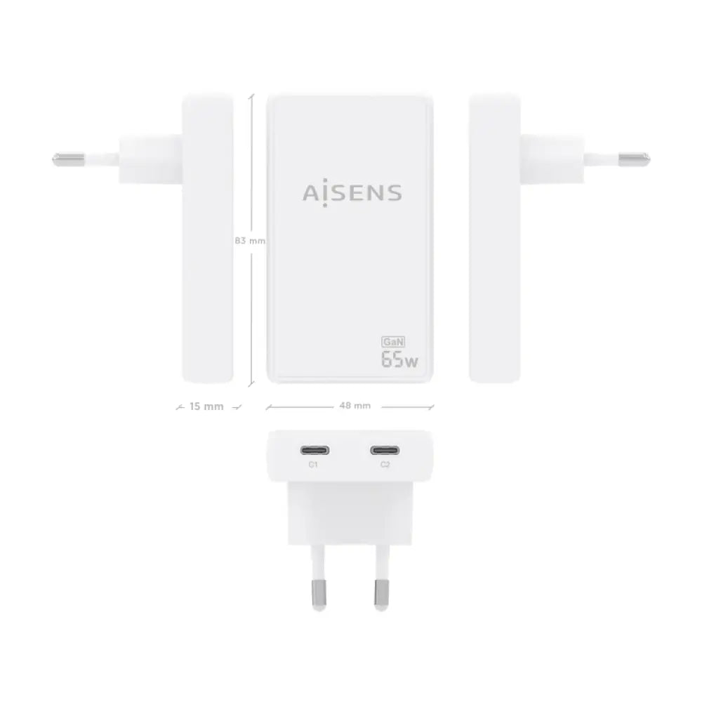 AISENS Cargador De Pared GaN Ultra Delgado 65W. 2xUSB-C PD3.0 QC4.0. Blanco - detalle