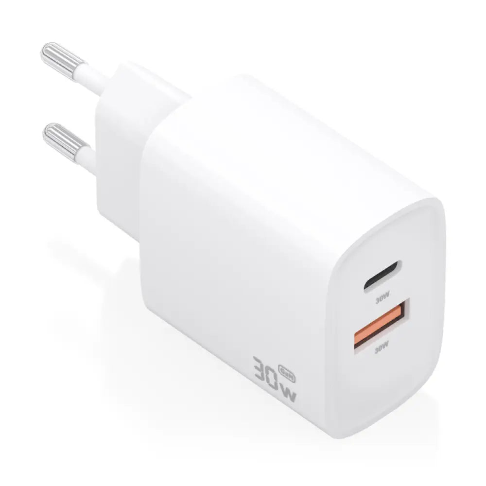 AISENS Cargador GaN 30W. 1xUSB-C PD3.0 QC4.0. 1xUSB-A QC3.0. Blanco