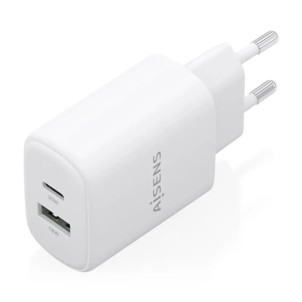 AISENS Cargador GaN 30W. 1xUSB-C PD3.0 QC4.0. 1xUSB-A QC3.0. Blanco - detalle