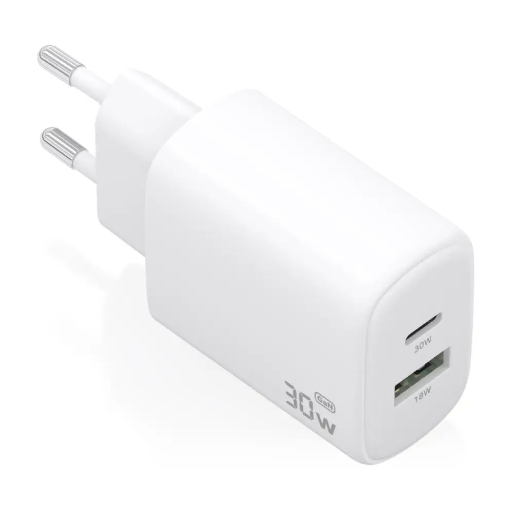 AISENS Cargador GaN 30W. 1xUSB-C PD3.0 QC4.0. 1xUSB-A QC3.0. Blanco