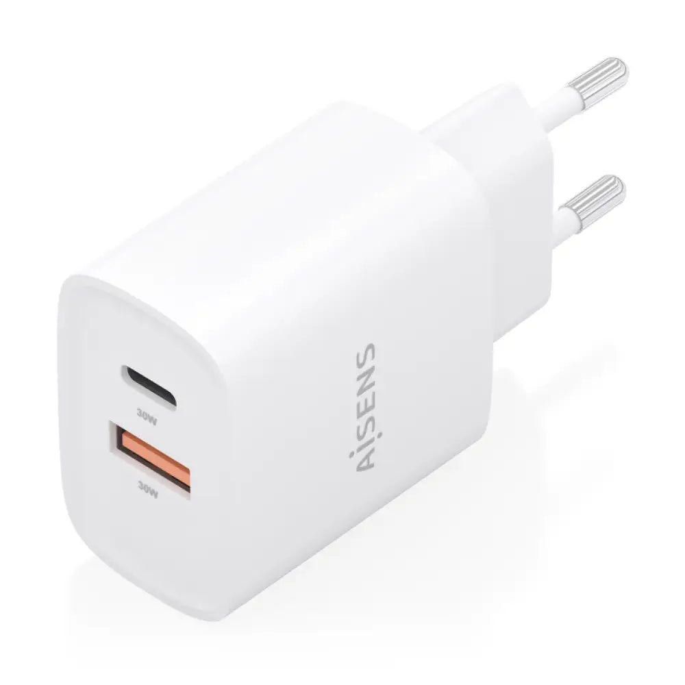 AISENS Cargador GaN 30W. 1xUSB-C PD3.0 QC4.0. 1xUSB-A QC3.0. Blanco - detalle