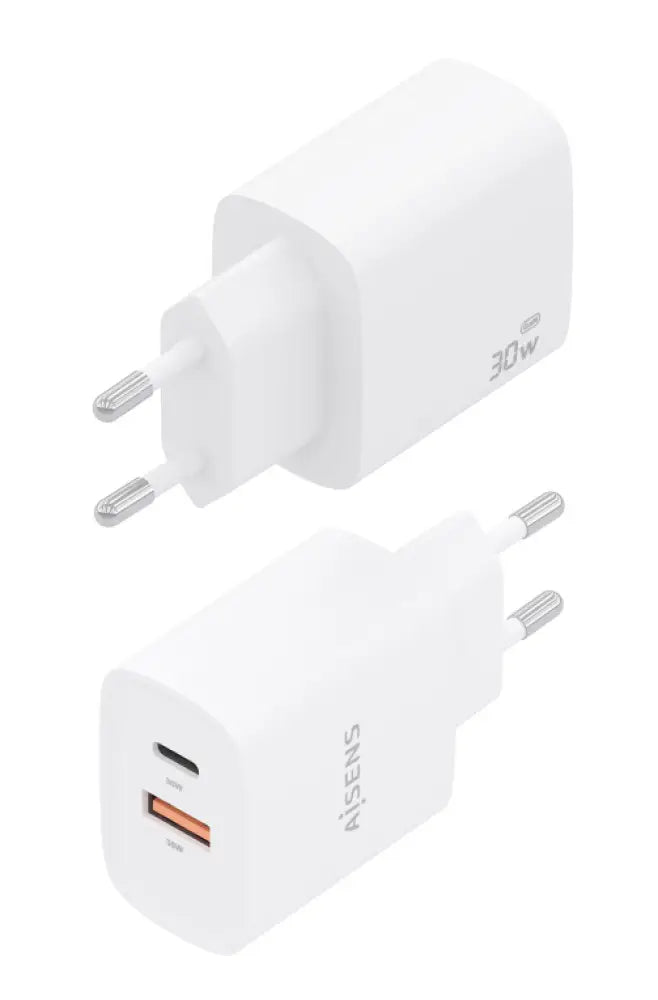 AISENS Cargador GaN 30W. 1xUSB-C PD3.0 QC4.0. 1xUSB-A QC3.0. Blanco - detalle
