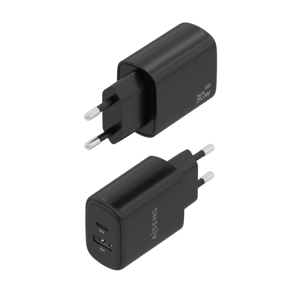 AISENS Cargador GaN 30W. 1xUSB-C PD3.0 QC4.0. 1xUSB-A QC3.0. Negro - detalle