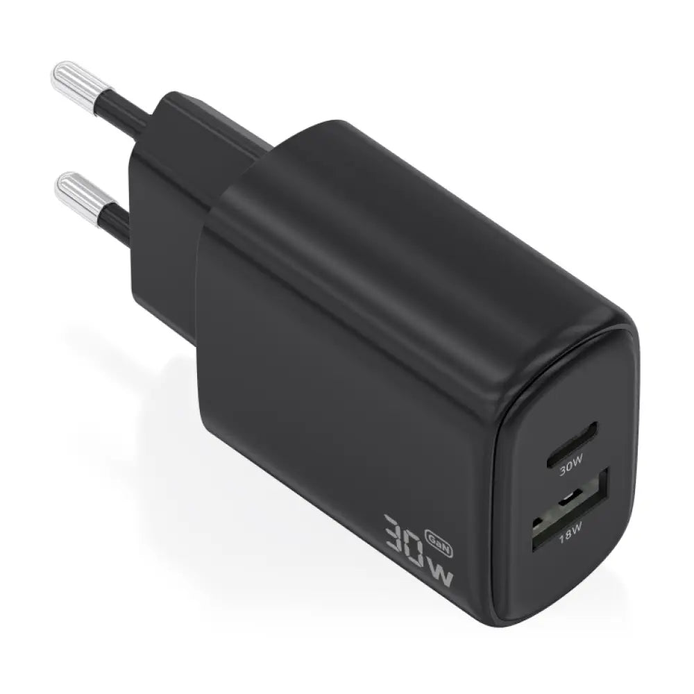 AISENS Cargador GaN 30W. 1xUSB-C PD3.0 QC4.0. 1xUSB-A QC3.0. Negro - detalle