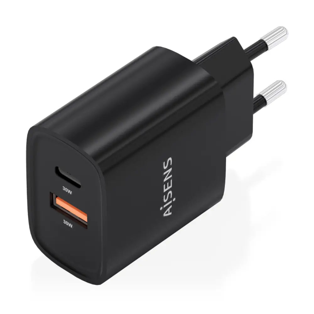 AISENS Cargador GaN 30W. 1xUSB-C PD3.0 QC4.0. 1xUSB-A QC3.0. Negro - detalle