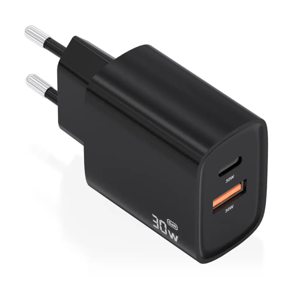 AISENS Cargador GaN 30W. 1xUSB-C PD3.0 QC4.0. 1xUSB-A QC3.0. Negro