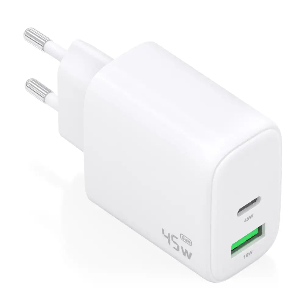 AISENS Cargador GaN 45W. 1xUSB-C PD3.0 QC4.0. 1xUSB-A QC3.0. Blanco - detalle