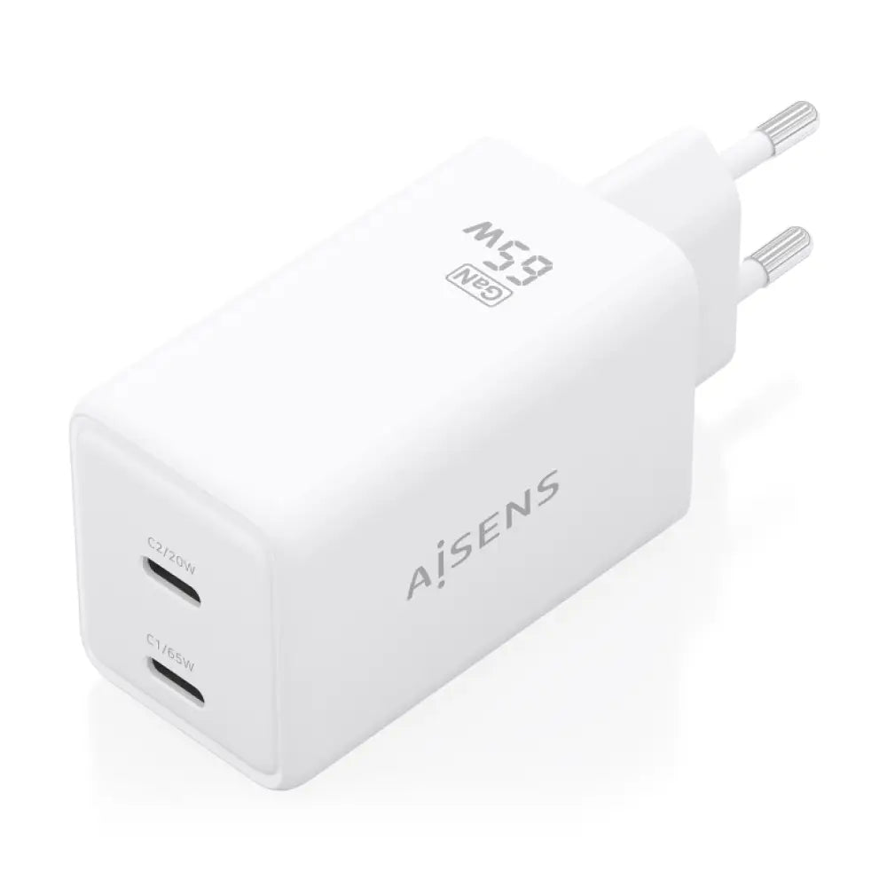 AISENS Cargador GaN 65W. 2xUSB-C PD3.0 QC4.0. Blanco - detalle