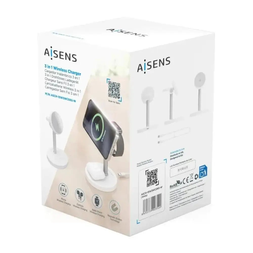 Aisens Cargador Inalámbrico USBC 15W 3 en 1 Blanco - detalle