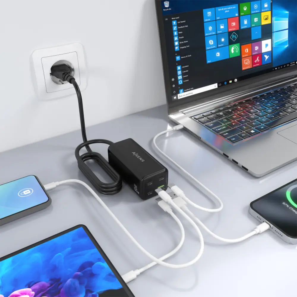 AISENS Cargador Sobremesa GaN 100W. 3x USB-C PD3.0 QC4.0 QC5.0. 1x USB-A QC3.0. Negro - detalle