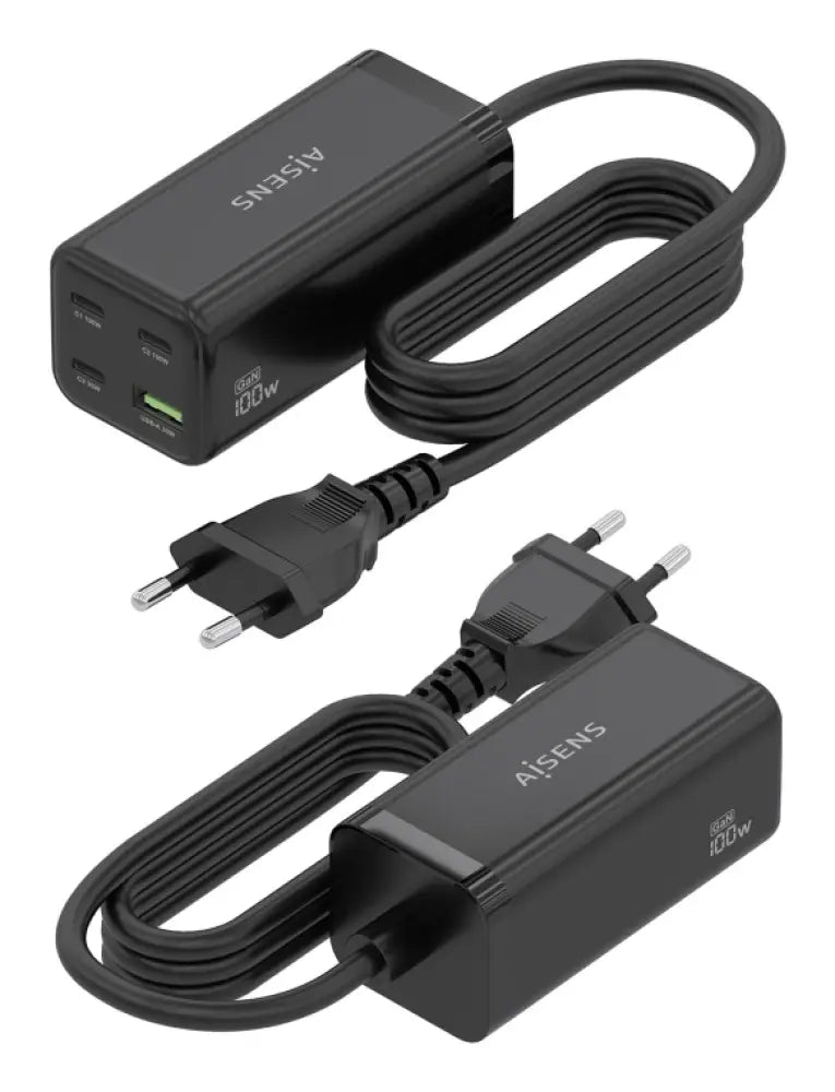 AISENS Cargador Sobremesa GaN 100W. 3x USB-C PD3.0 QC4.0 QC5.0. 1x USB-A QC3.0. Negro - detalle