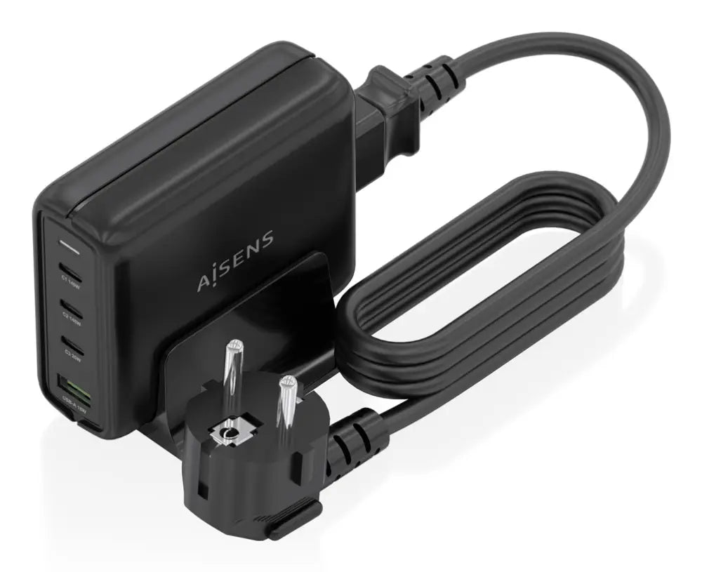 AISENS Cargador Sobremesa GaN 140W. 3x USB-C PD3.1 QC4.0 QC5.0. 1x USB-A QC3.0. Negro - detalle