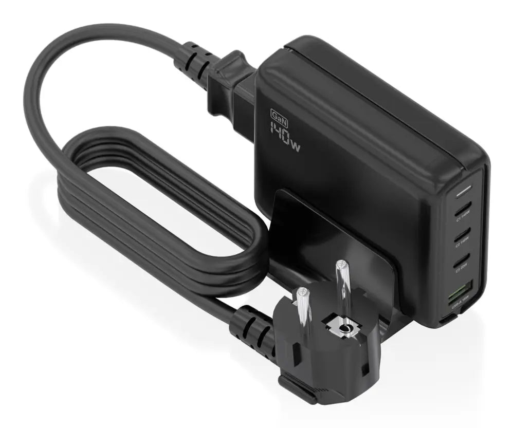 AISENS Cargador Sobremesa GaN 140W. 3x USB-C PD3.1 QC4.0 QC5.0. 1x USB-A QC3.0. Negro - detalle
