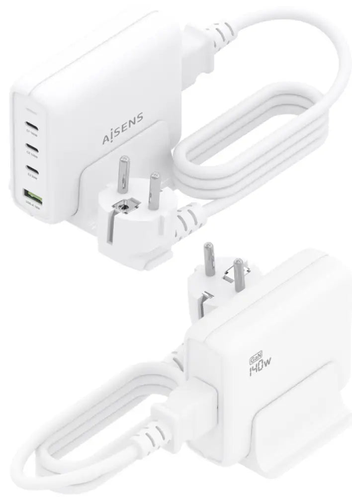 AISENS Cargador Sobremesa GaN 140W. 3x USB-C PD3.1 QC4.0 QC5.0. 1x USB-A QC3.0. Blanco - detalle