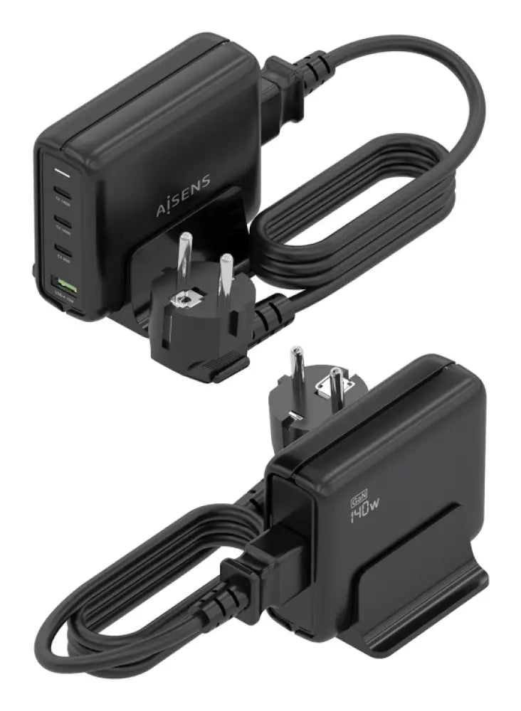 AISENS Cargador Sobremesa GaN 140W. 3x USB-C PD3.1 QC4.0 QC5.0. 1x USB-A QC3.0. Negro - detalle