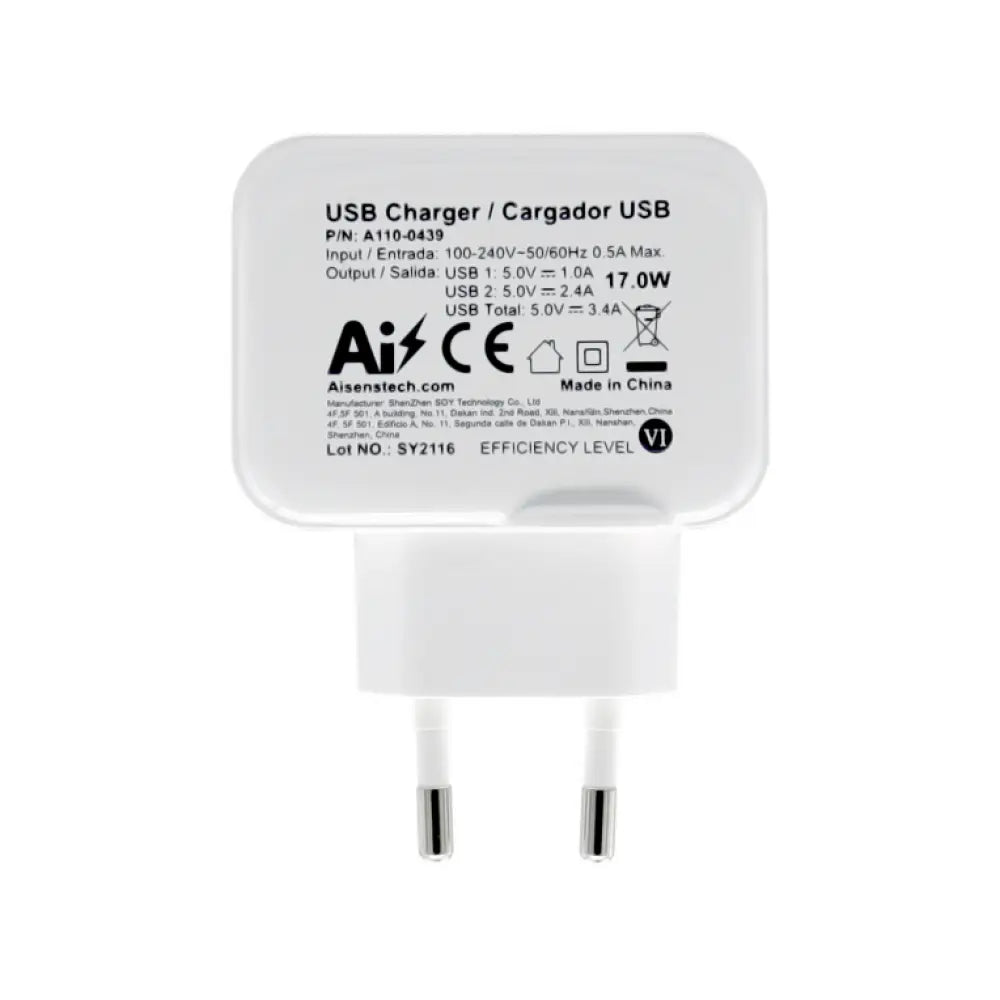 AISENS Cargador USB 17W 5V/3.4A. 2xUSB Con Control AI. Blanco - detalle