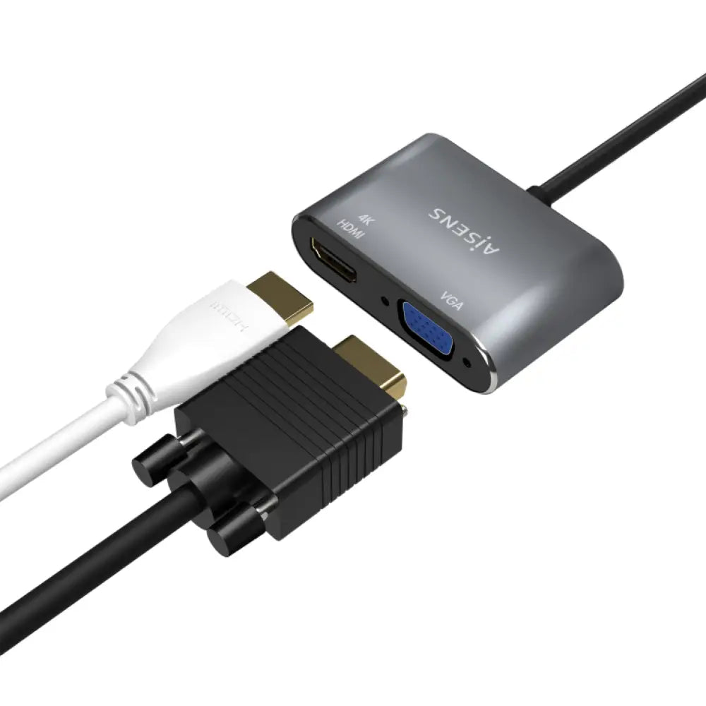 AISENS Conversor USB-C a VGA/HDMI 4K. USB-C/M-VGA/H-HDMI/H. Gris. 15CM - detalle