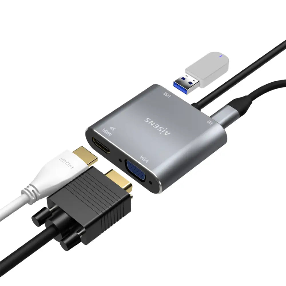 AISENS Conversor USB-C a VGA/HDMI 4K/USB3.0/USB-C PD. USB-C/M-VGA/H-HDMI/H-USB-A/H-USB-C/H. Gris. 15CM - detalle