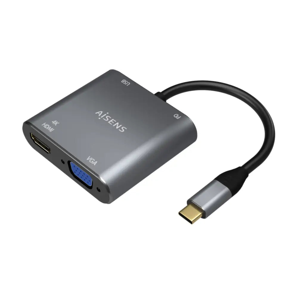 AISENS Conversor USB-C a VGA/HDMI 4K/USB3.0/USB-C PD. USB-C/M-VGA/H-HDMI/H-USB-A/H-USB-C/H. Gris. 15CM - detalle
