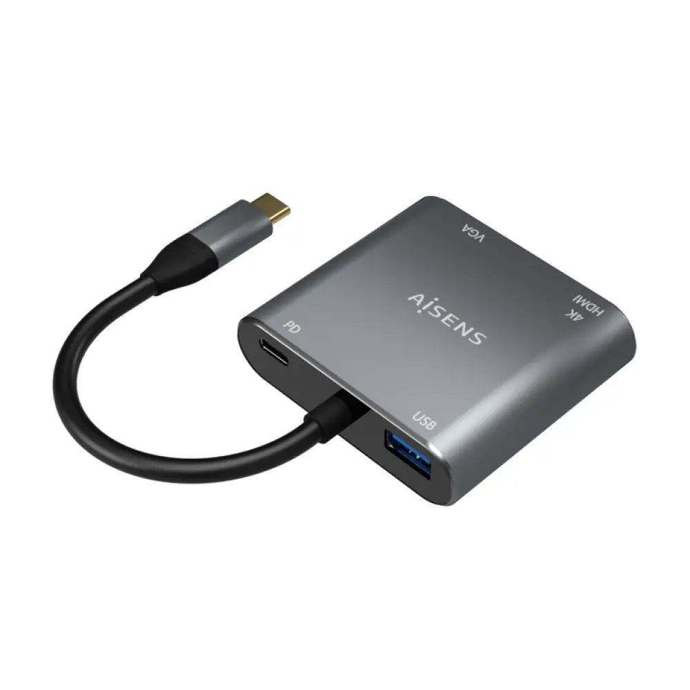 AISENS Conversor USB-C a VGA/HDMI 4K/USB3.0/USB-C PD. USB-C/M-VGA/H-HDMI/H-USB-A/H-USB-C/H. Gris. 15CM - detalle