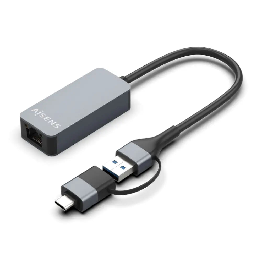 AISENS Conversor USB3.2 Gen1 USB-A+USB-C a Ethernet 2.5G 10/100/1000/2500 Mbps. Gris. 15cm - detalle