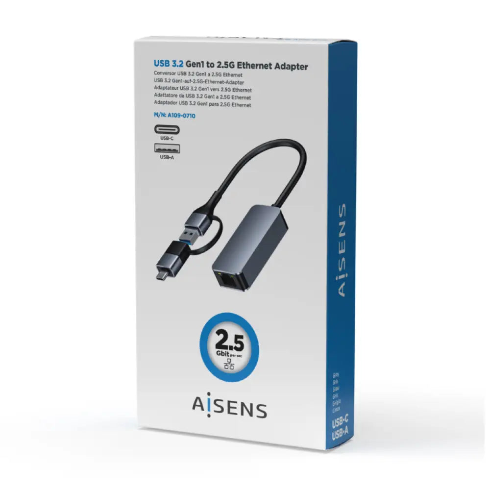 AISENS Conversor USB3.2 Gen1 USB-A+USB-C a Ethernet 2.5G 10/100/1000/2500 Mbps. Gris. 15cm - detalle