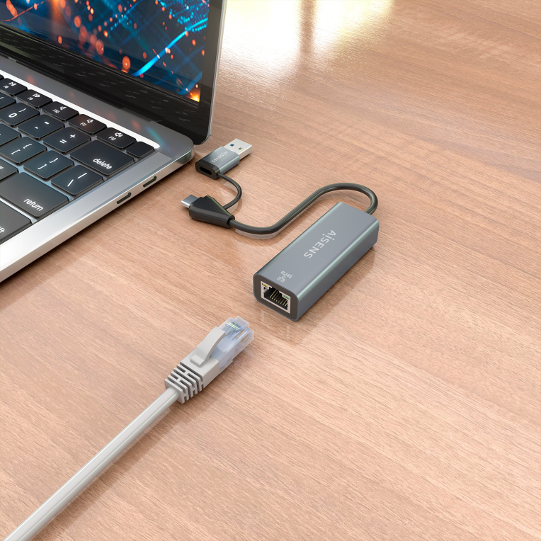 AISENS Conversor USB3.2 Gen1 USB-A+USB-C A Ethernet Gigabit 10/100/1000 Mbps, Gris, 15cm - detalle